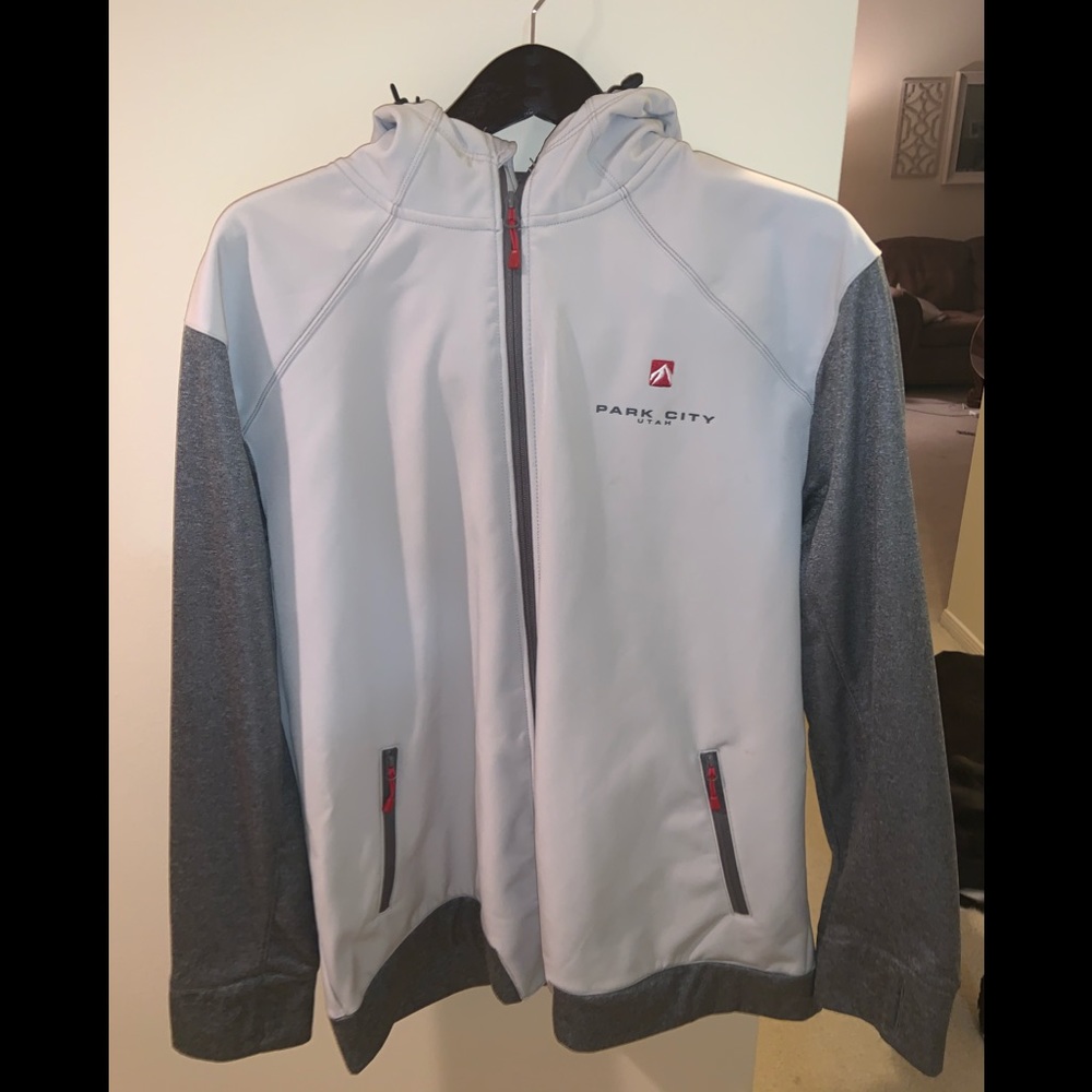Zip up soft shell hoodie, Park City Utah